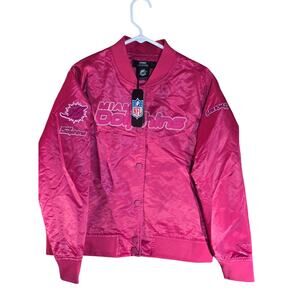 NFL Pro Standard Miami Dolphins Pink Satin Jacket Women’s L Super Bowl NWT